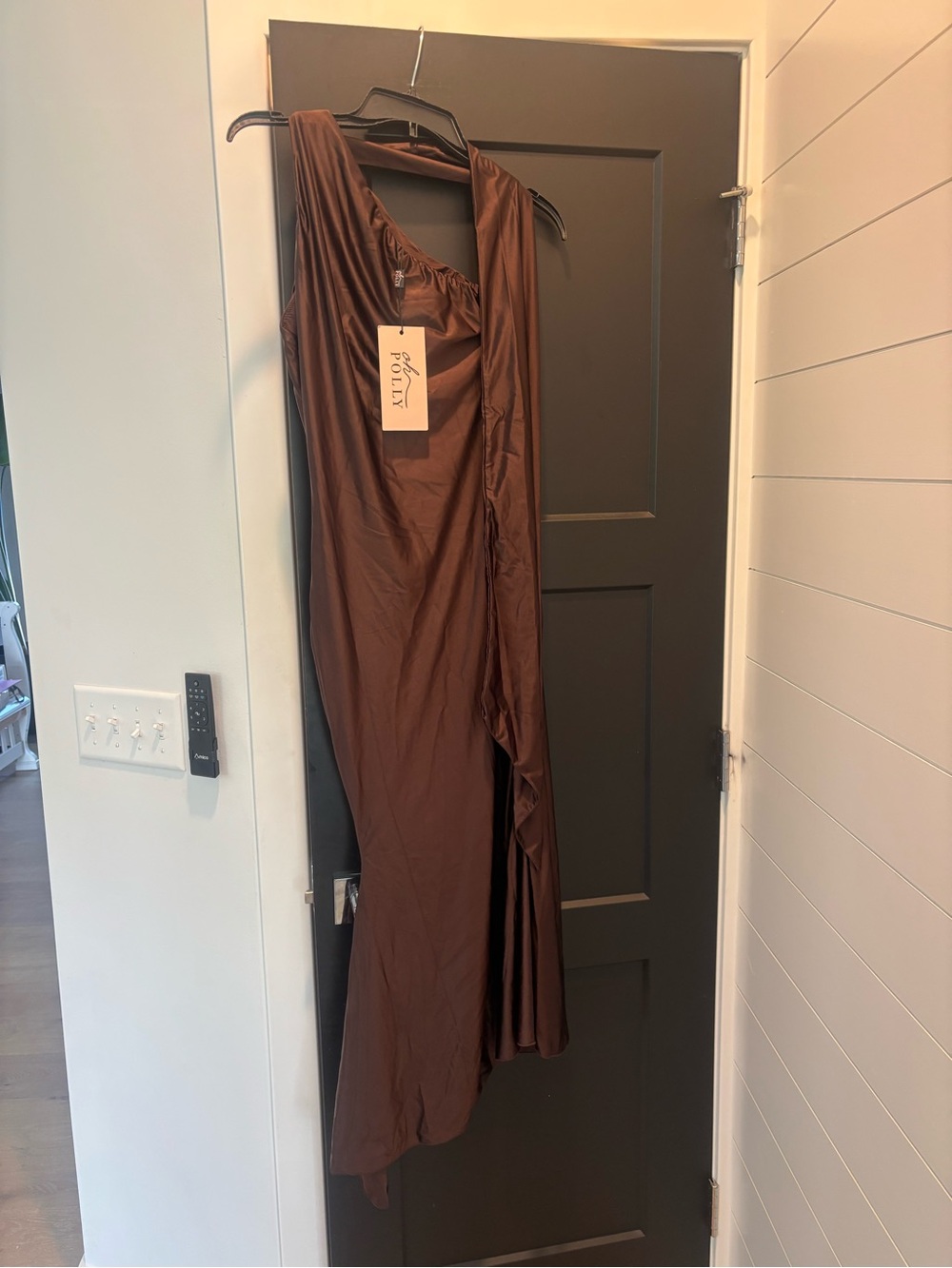Oh Polly Shaya Asymmetric Scarf Detail Midaxi Dress US 10 NWT Chocolate Brown - Picture 9 of 13